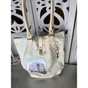 Vintage Addiction Shoulder Purse Bag Tote Canvas Leather ‘Happy Camper’